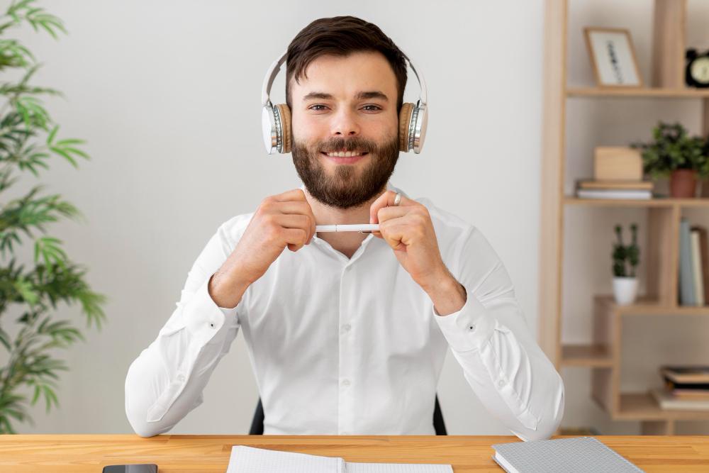Teacher with headphones